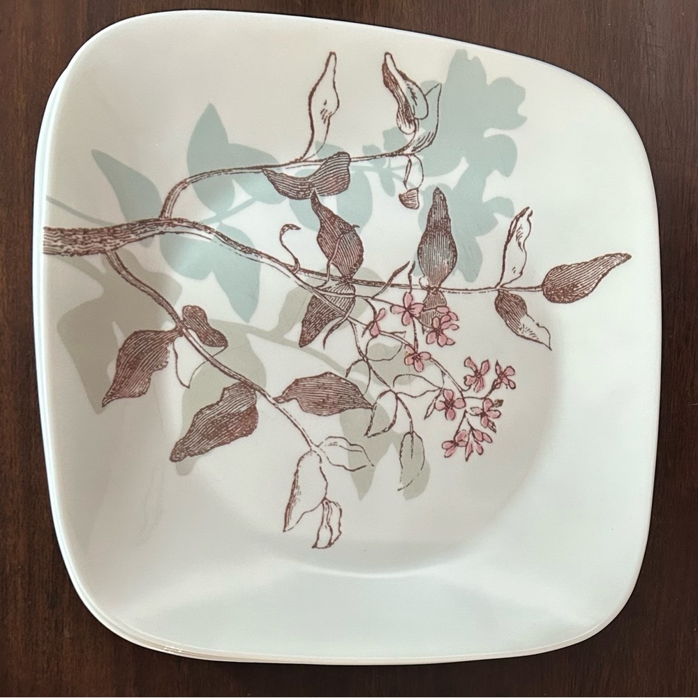 Botanical Square Plate - White and Brown